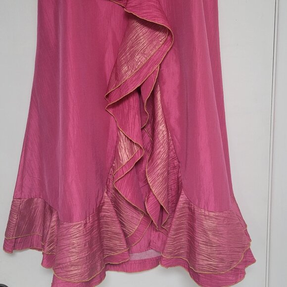 Nubiano New York Fuchsia Ruffled Bohemian Midi Skirt with Gold Trim - Picture 7 of 15